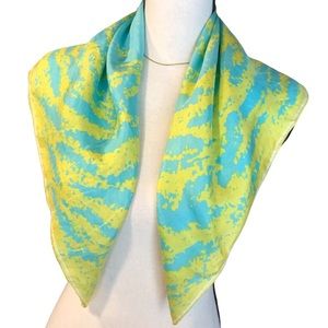 Neon 60s Silk Vera Neumann Scarf with Green and Blue Mirage Pattern